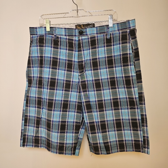 NWOT Elixir blue grey plaid cotton blend shorts men size 36W US - Picture 2 of 5